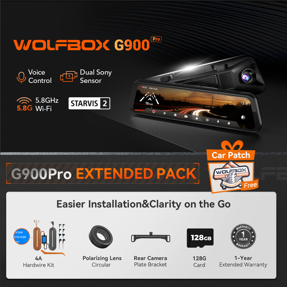 WOLFBOX G900Pro 12MP WiFi Touch Screen Smart Rear View Mirror Dash Cam