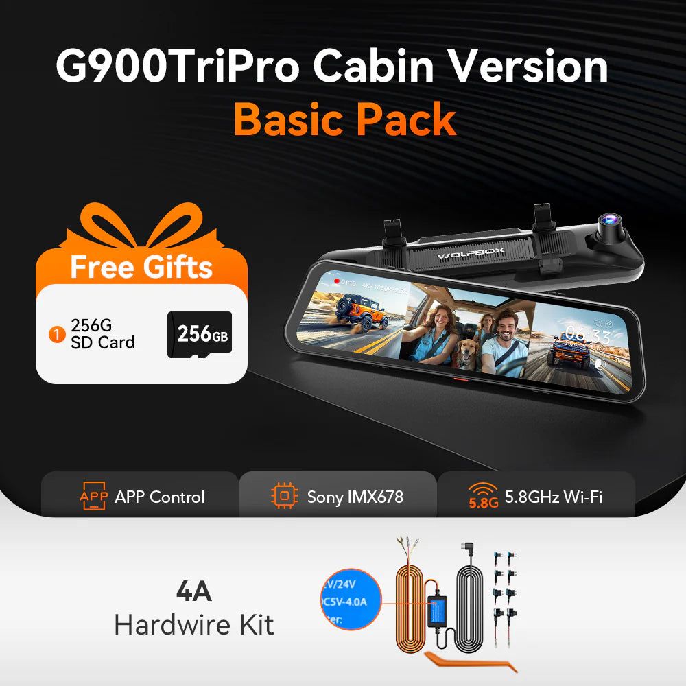 G900 TriPro 4K+2.5K+1080P 3 Channel Cabin Monitor Mirror Dash Cam
