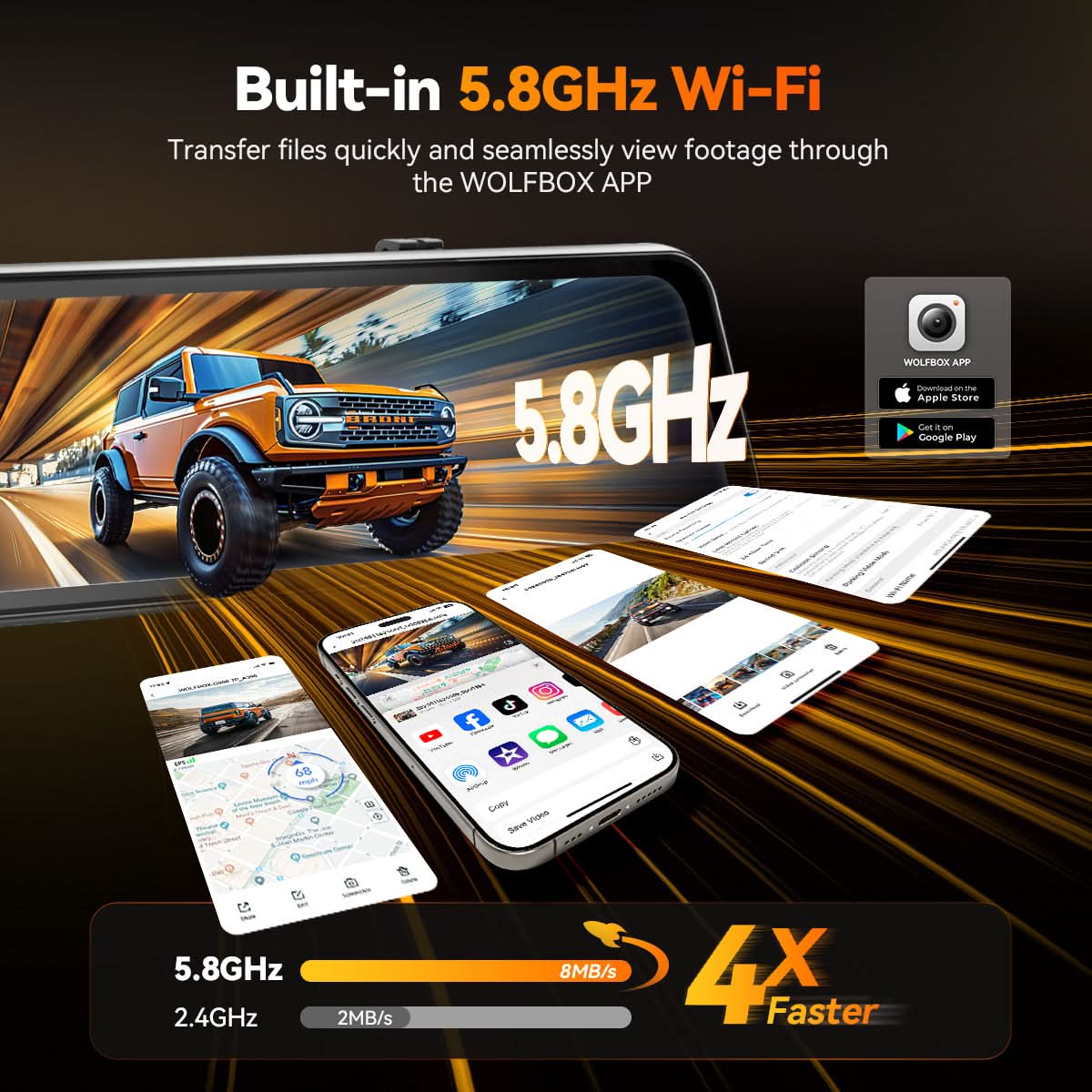 Preorder-G900 TriPro 4K+2.5K+1080P 3 Channel Cabin Monitor Mirror Dash Cam camera WOLFBOX