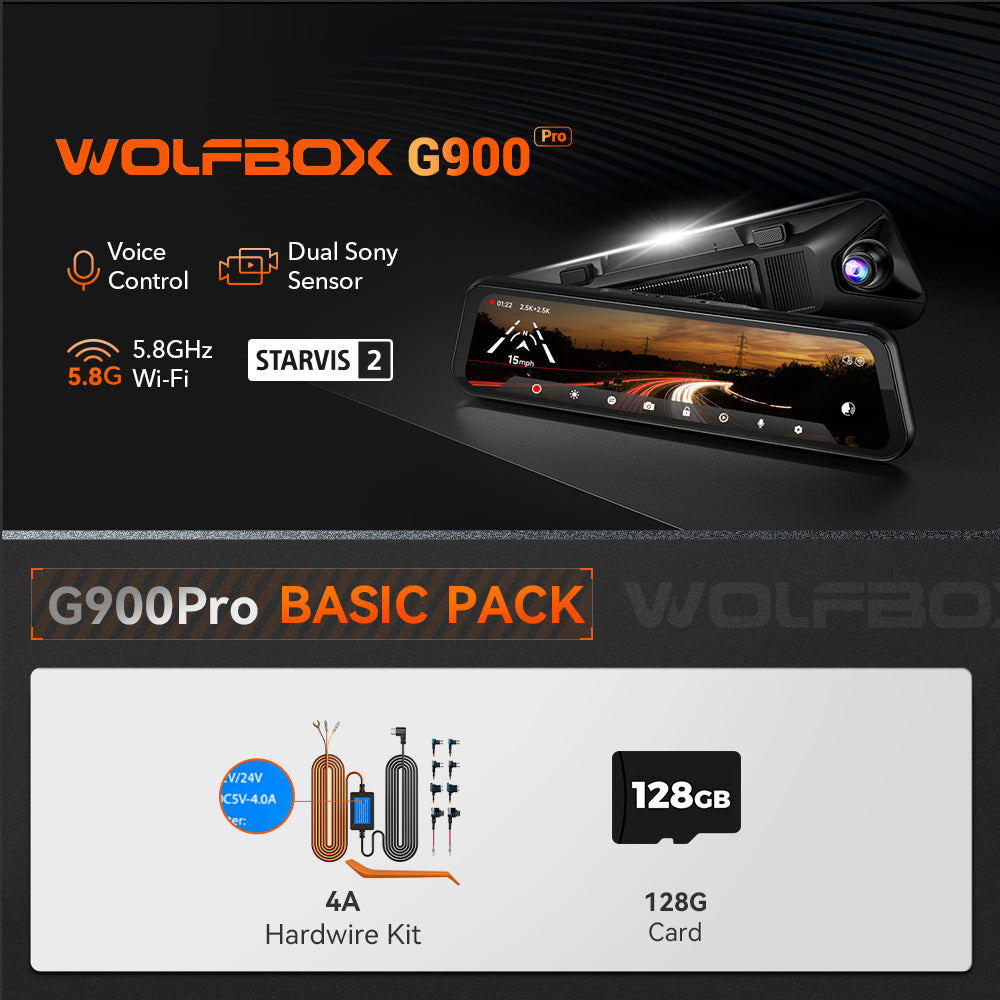 WOLFBOX G900Pro 12MP WiFi Touch Screen Smart Rear View Mirror Dash Cam