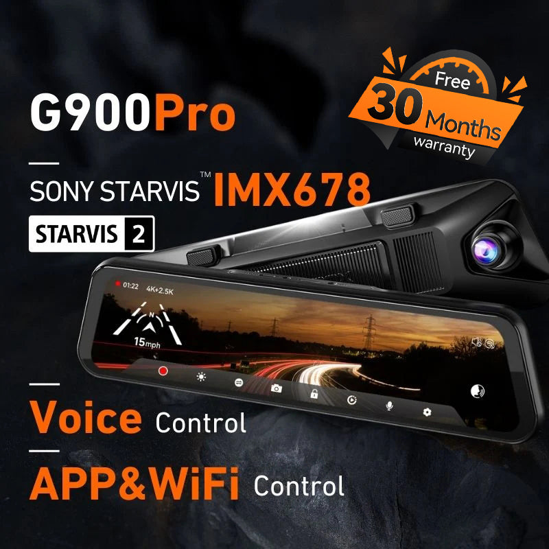 WOLFBOX G900Pro 12MP WiFi Touch Screen Smart Rear View Mirror Dash Cam