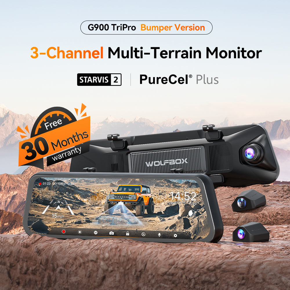 WOLFBOX G900 TriPro Bumper Version 3 Channel Rearview Mirror Camera