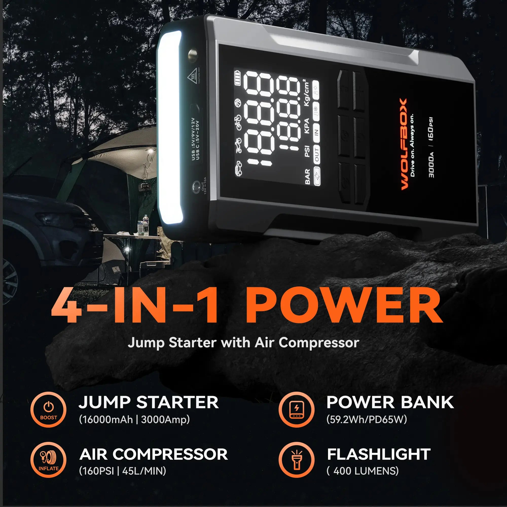 WOLFBOX MegaVolt16 Air Portable 4-in-1 Jumper Starter with Air Compres