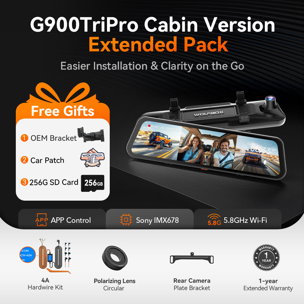 G900 TriPro 4K+2.5K+1080P 3 Channel Cabin Monitor Mirror Dash Cam