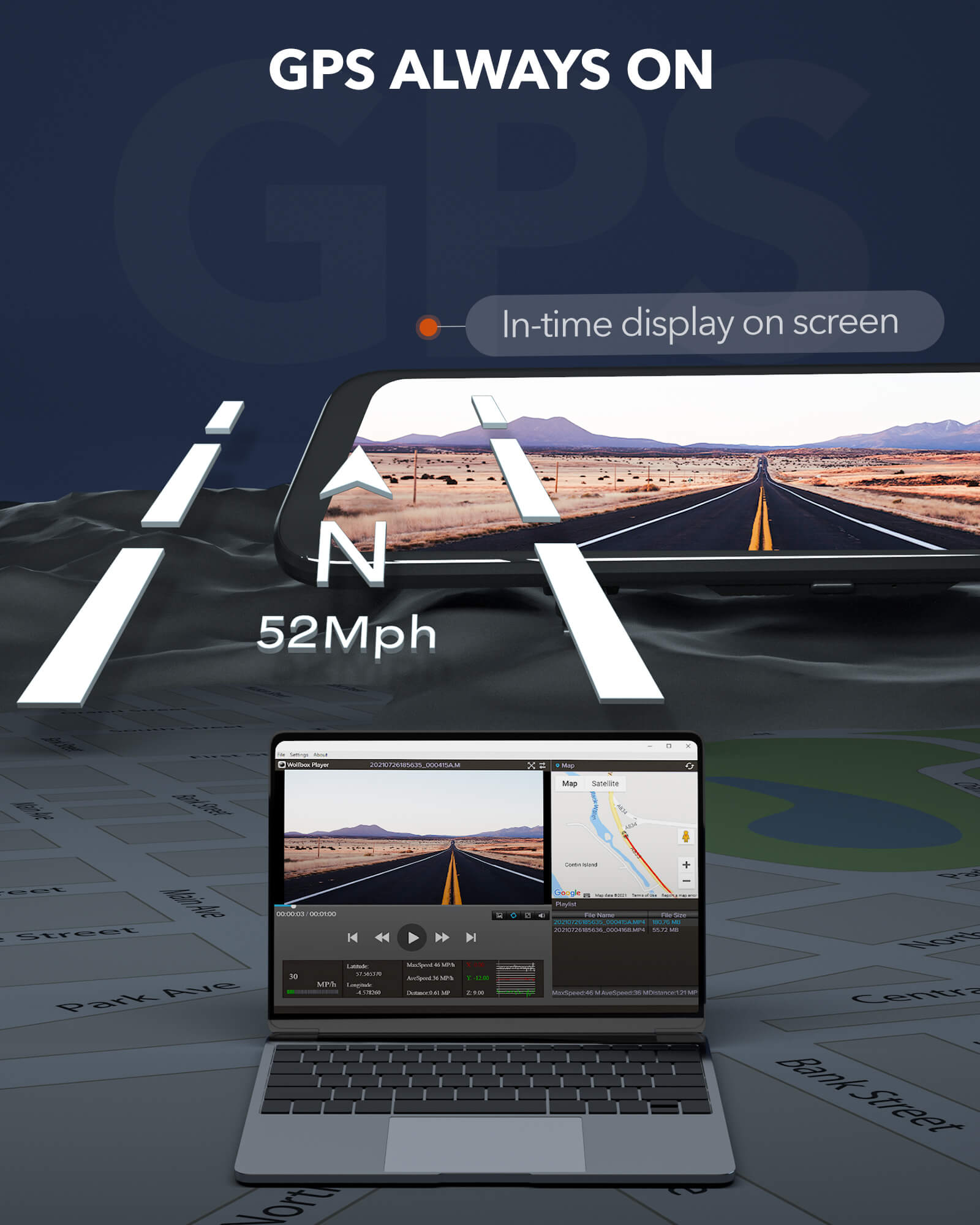 WOLFBOX G840H Wi-Fi Rear View Mirror Dash Cam camera wolfboxdashcamera