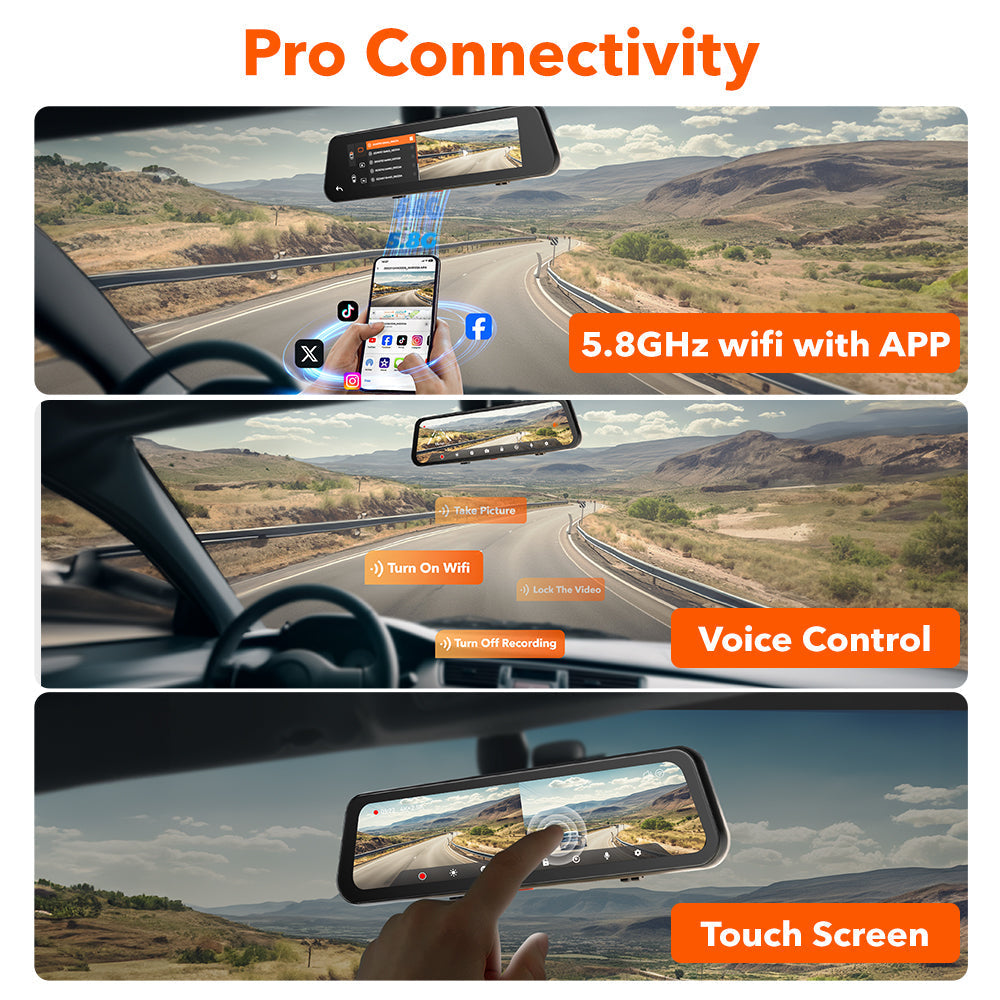 WOLFBOX G900Pro Smart WiFi 12MP Touch Screen Rear View Mirror Dash Cam camera WOLFBOX