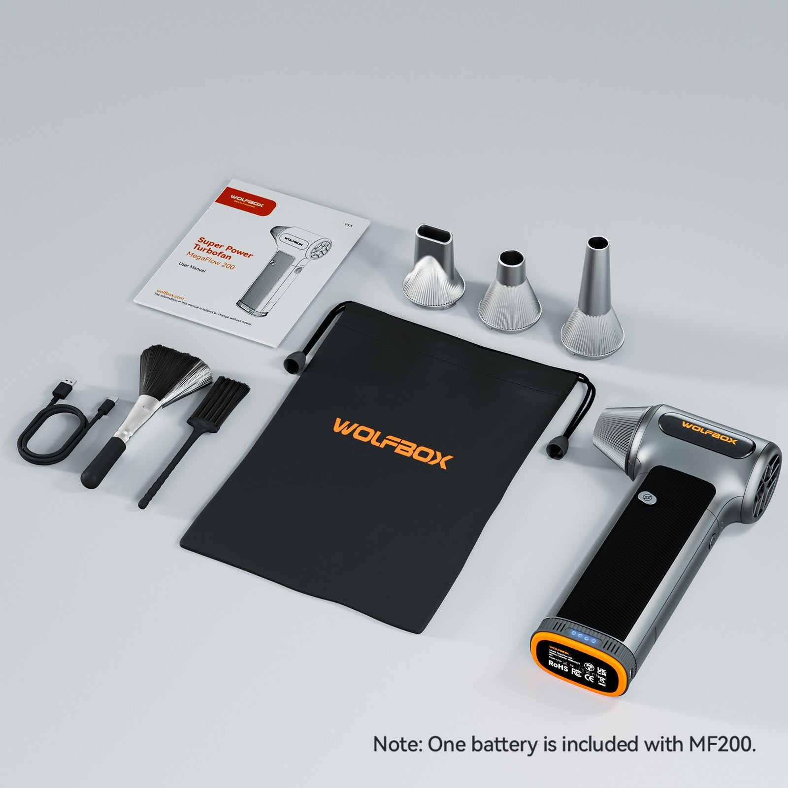 WOLFBOX MF200 Compressed Air Duster - Swappable Battery Cartridge - WOLFBOX