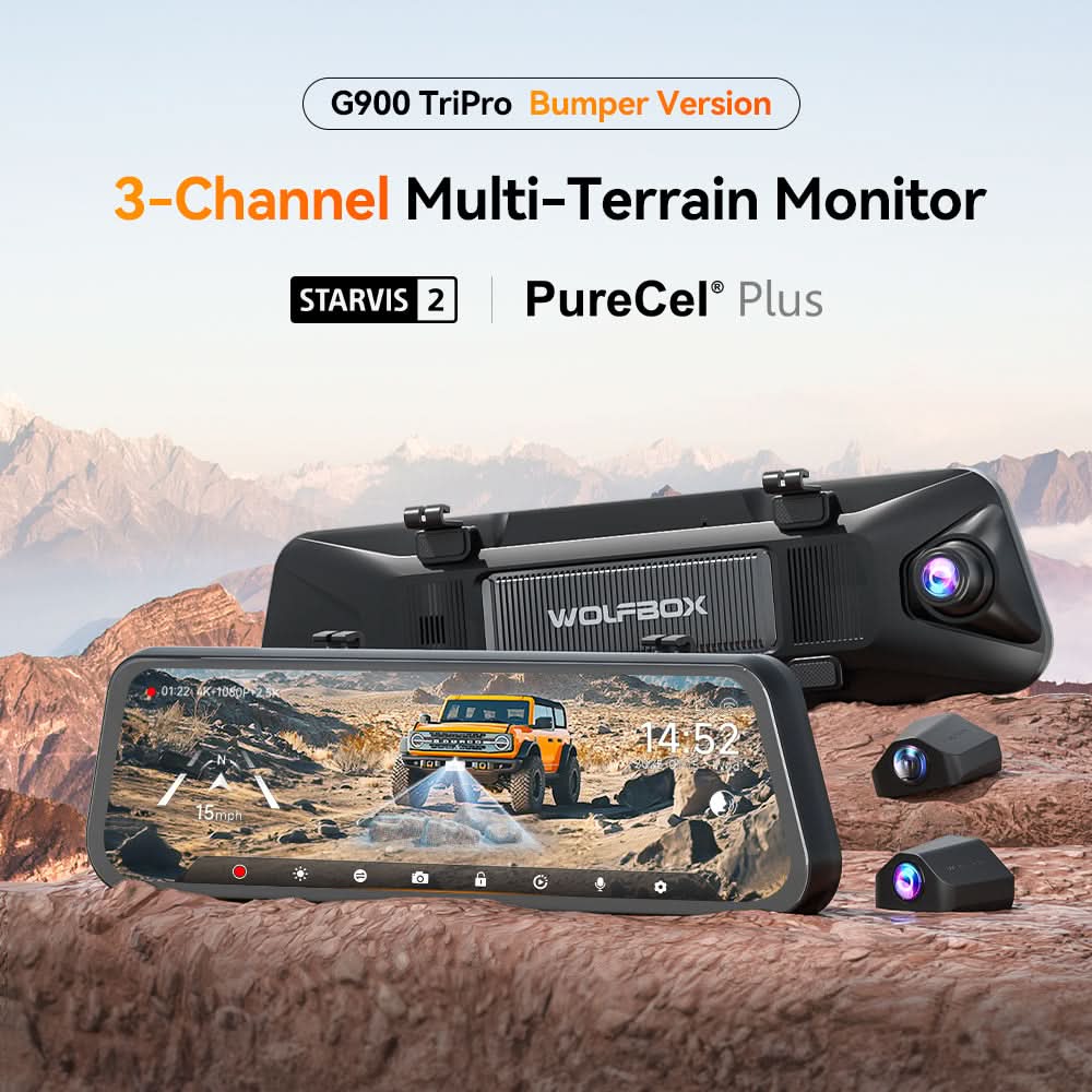 Preorder-WOLFBOX G900 TriPro Bumper Version 3 Channel Rearview Mirror WOLFBOX