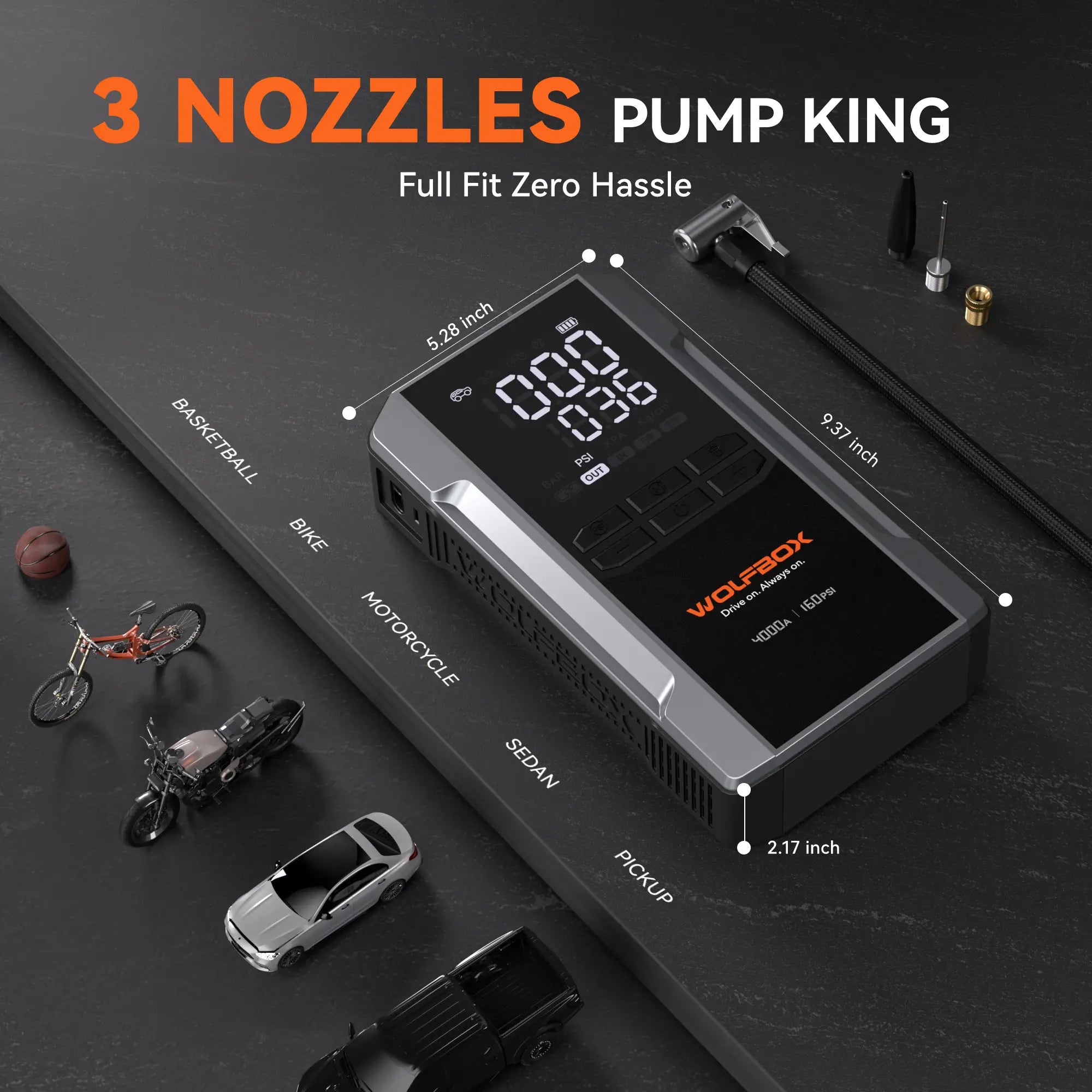 3-Nozzle Car Jump Starter with Air Compressor