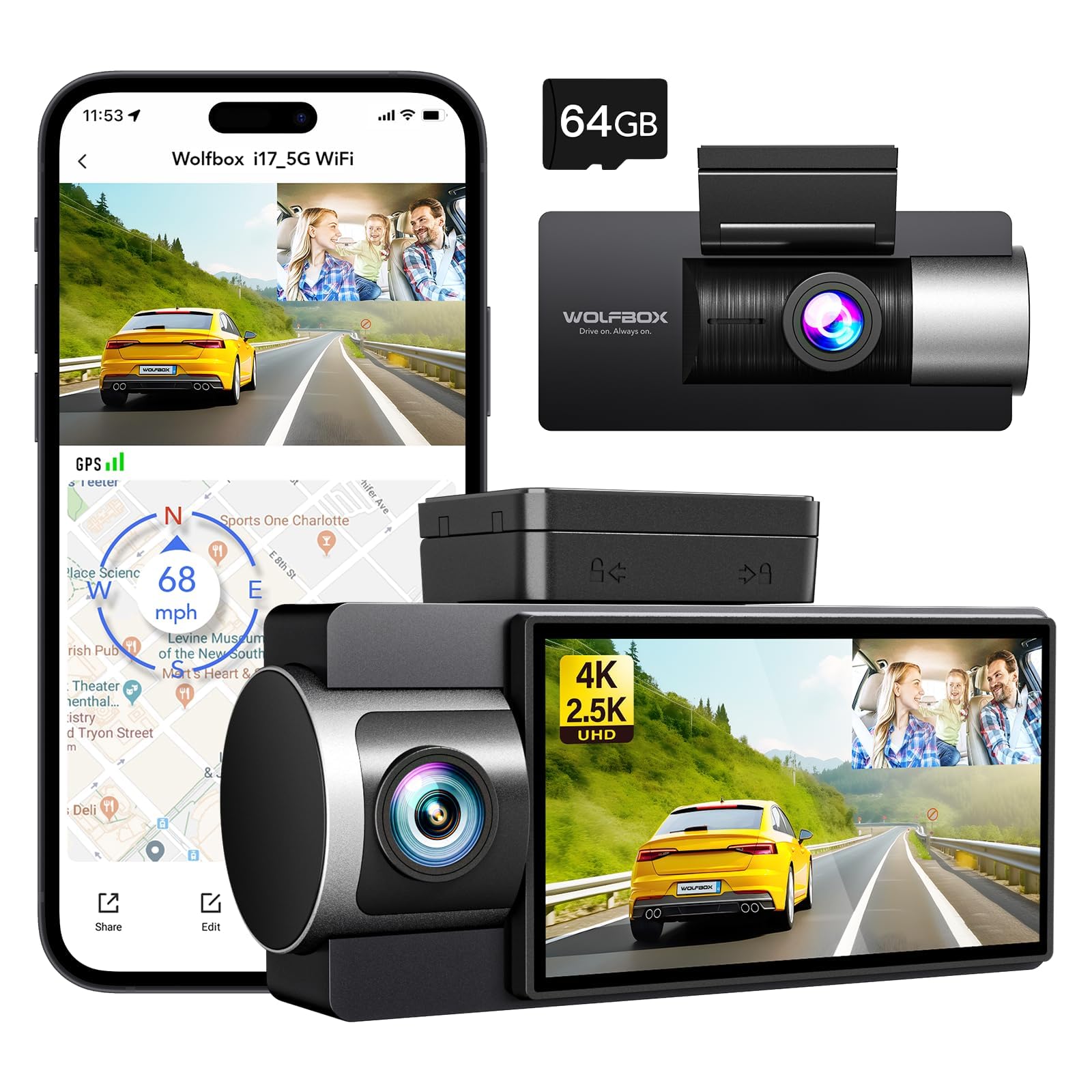 WOLFBOX i17 4K+2.5K 5G WiFi Super IR Night Vision Dash Cam – WOLFBOX CA