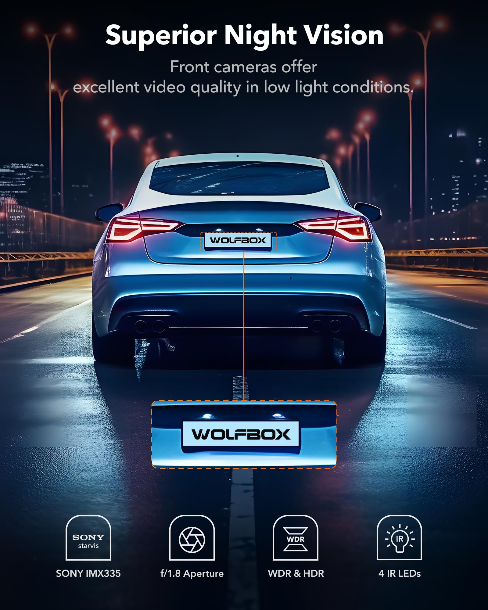 WOLFBOX i17 4K+2.5K 5G WiFi Super IR Night Vision Dash Cam
