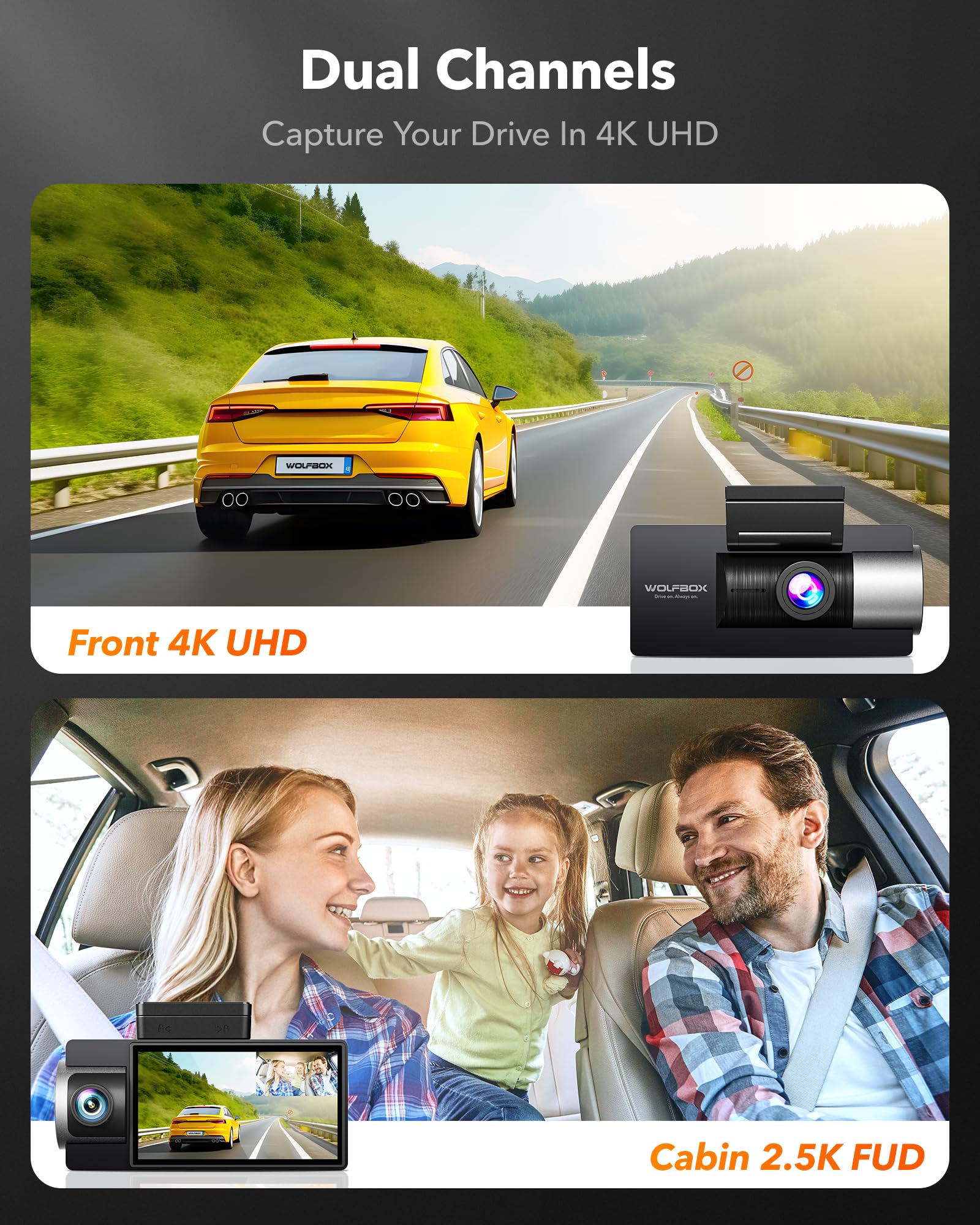 WOLFBOX i17 4K+2.5K 5G WiFi Super IR Night Vision Dash Cam