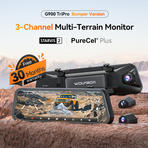 WOLFBOX G900 TriPro Bumper Version 3 Channel Rearview Mirror Camera
