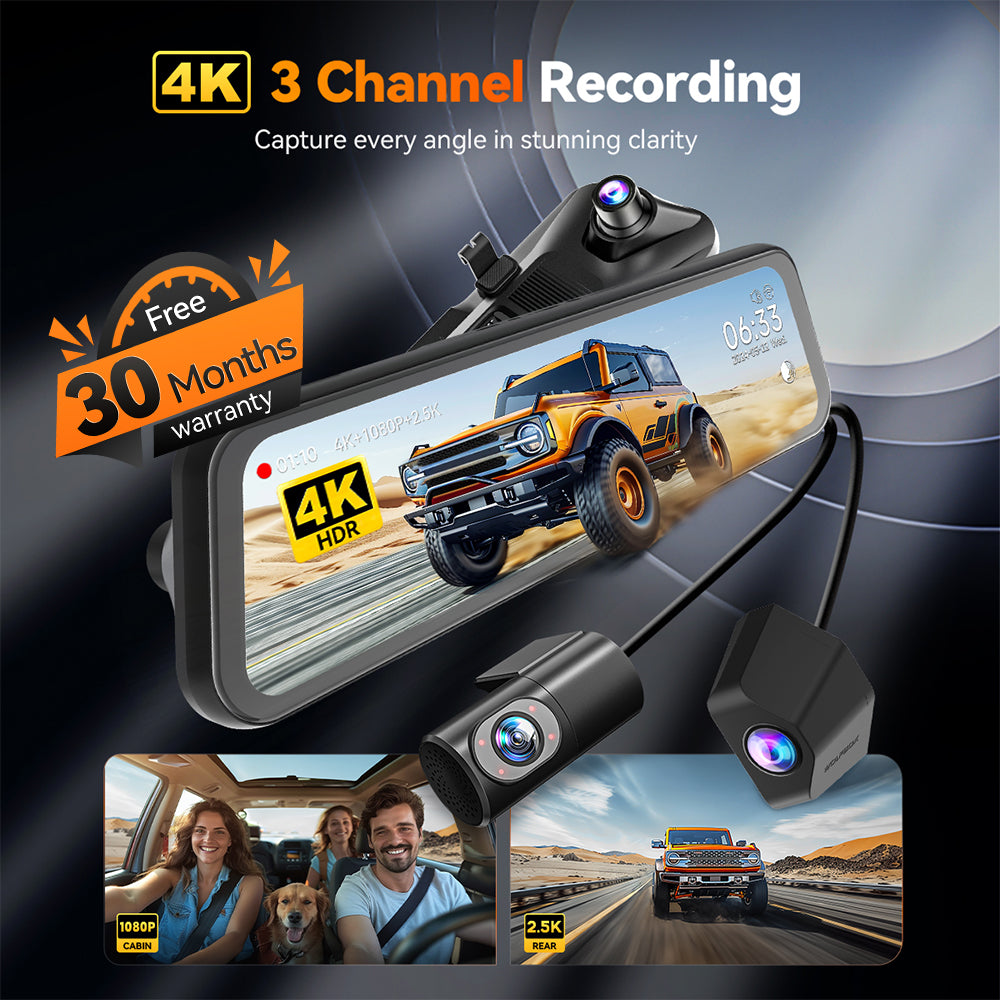 G900 TriPro 4K+2.5K+1080P 3 Channel Cabin Monitor Mirror Dash Cam