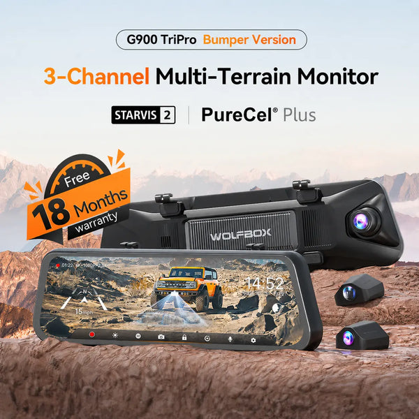 WOLFBOX G900 TriPro Bumper Version 3 Channel Rearview Mirror Camera