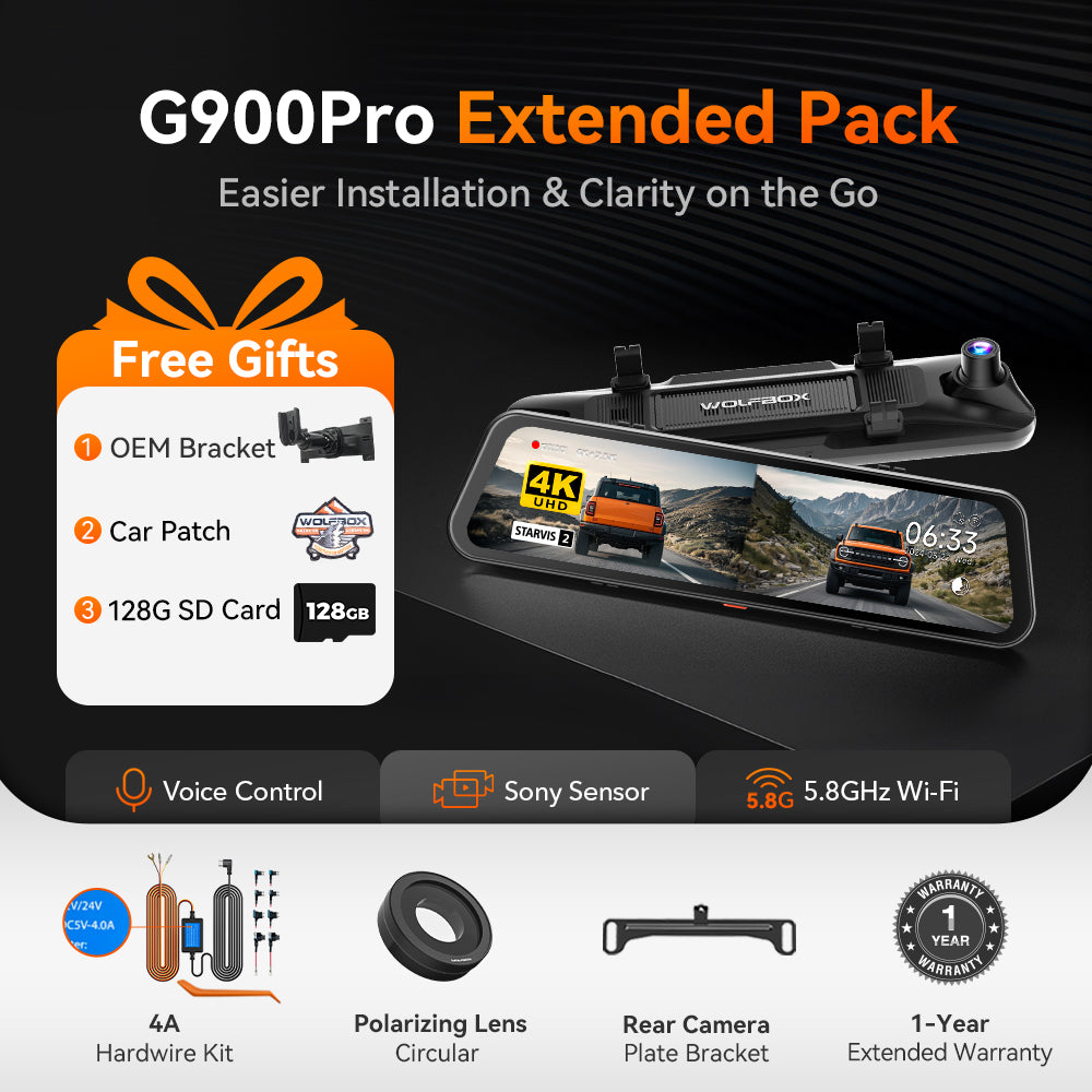 WOLFBOX G900Pro 12MP WiFi Smart Touch Screen Rear View Mirror Dash Cam