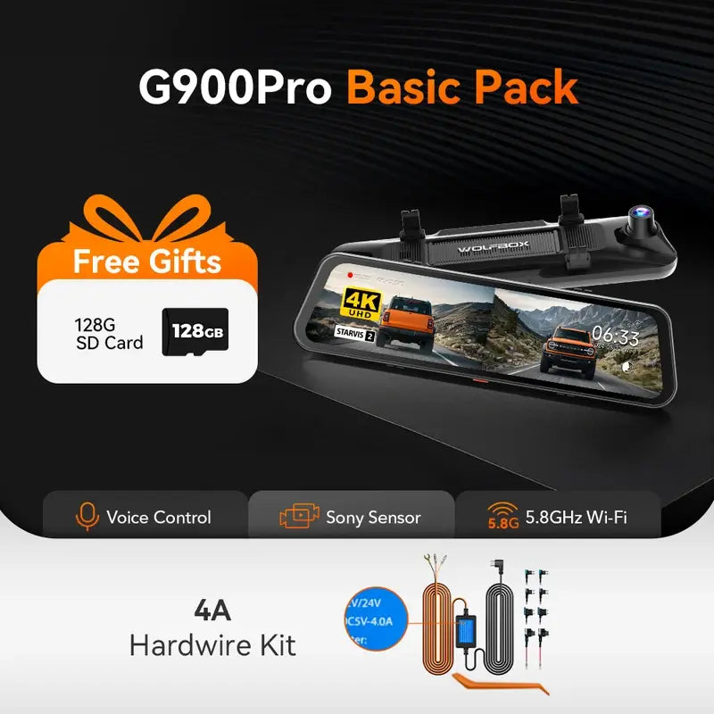 WOLFBOX G900Pro 12MP WiFi Touch Screen Smart Rear View Mirror Dash Cam